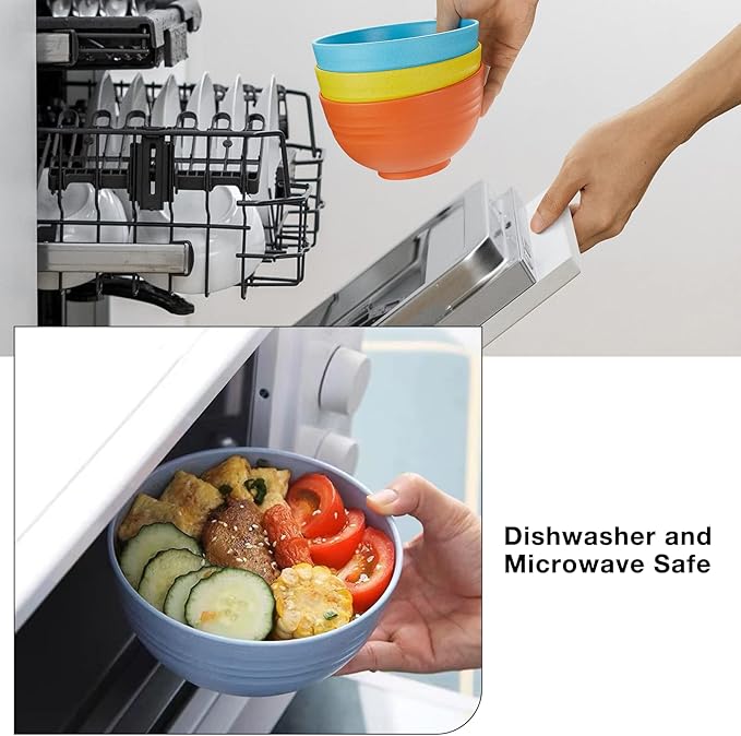 Unbreakable Cereal Bowls Set of 6, 24 OZ Made from Wheat Straw, Microwave & Dishwasher Safe, BPA-Free, for Dessert, Cereal, Serving, Soup, Oatmeal, Pasta, Salad, Lightweight Soup