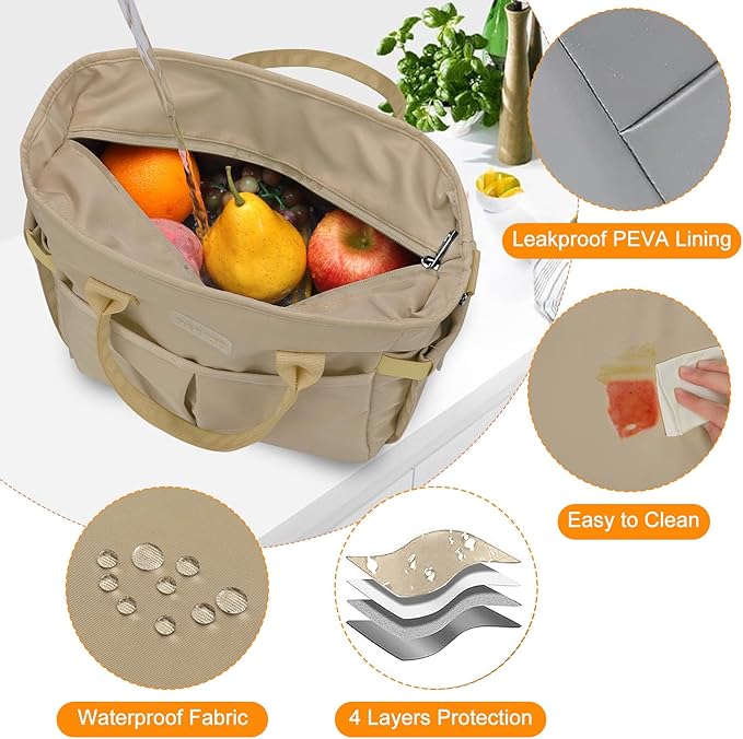MAXTOP Lunch Bag Women for Work Insulated Thermal Lunch Box with Wide-Open Pocket Reusable Leakproof Cooler Bags with Removable Shoulder Strap for Teacher Nurse Office Picnic Travel Khaki
