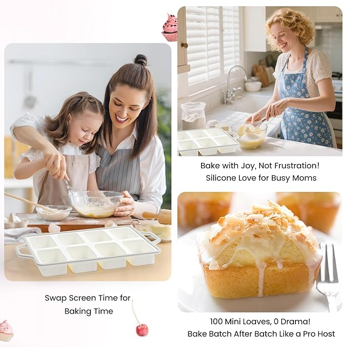SJ Silicone Mini Loaf Pans with Metal Reinforced Frame-2 Pack, Non-stick Silicone Mini Bread Loaf Pans for Baking 8-Cavity, Tiny Banana Bread Set, Dishwasher Safe Brownie Pan-Gray