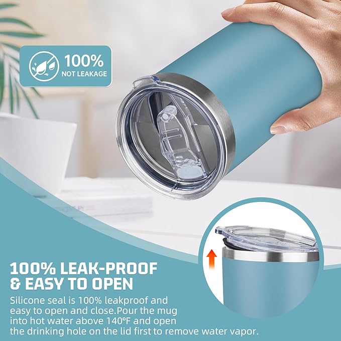 20 oz Tumbler with Lids and Straws, Stainless Steel Insulated Travel Coffee Mug, Double Wall Vacuum Insulated Tumblers, Powder Coated Coffee Tumbler for Cold & Hot Drinks (Maya Blue, 6 Pack)