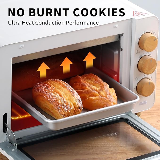 Toaster Oven Pans for Baking, 2-PACK 11-Inch Nonstick Baking Trays, 57% Thicker Cookie Sheet Pans Set, Dishwasher Safe and Heavy Duty Small Replacement Trays for Oven (Silver)