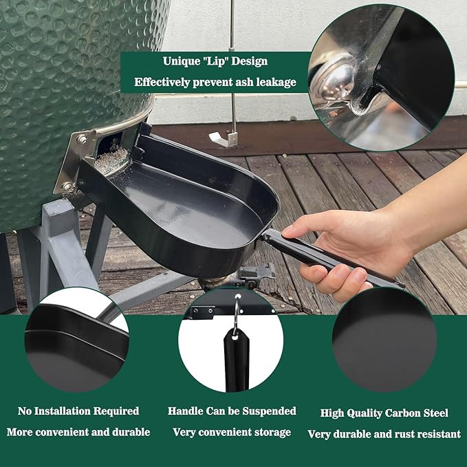 Ash Pan and Ash Poker Compatible with Big Green Egg Accessories,Stainless Steel Ash Removal Tool Set Ash Rake Tool Kit for Large BGE,for KamadoJoe Primo Grill Other Charcoal Smoker Wood Burning Stove