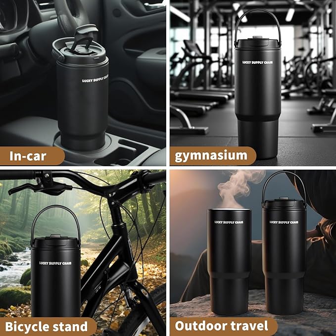 Water Bottle 24 Oz/Stainless Steel Tumbler with Straw - Vacuum Insulated Water Bottle for Home, Office or Car Reusable Cup With straw，Cold for 12 Hrs or Iced for 24 Hrs(Black)