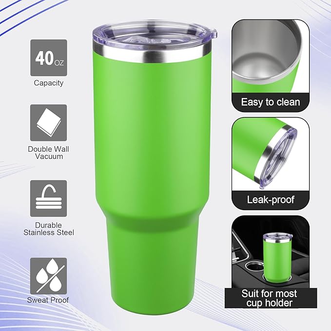 40 oz Tumbler with Lids and Straws Double Wall Vacuum Insulated Tumbler Cup,Stainless Steel Leak-proof Thermal Tumbler Powder Coated Travel Coffee Mug for Cold and Hot Drinks,Avocado Green