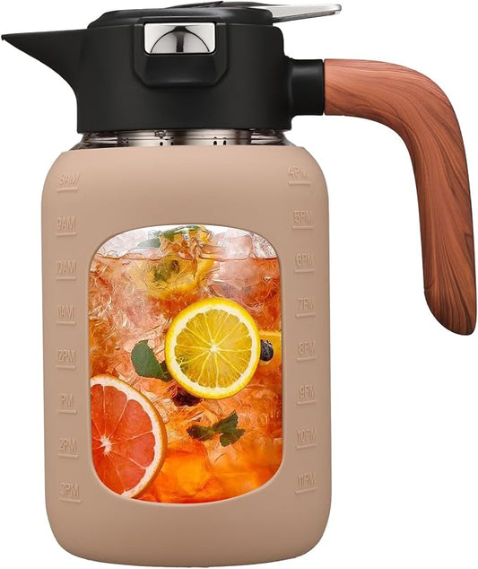 64 oz Glass Pitcher with Lid and Handle, Glass Carafe/Jug for Hot/Cold Water, Large Iced Tea Pitcher for Coffee, Juice and Homemade Beverage