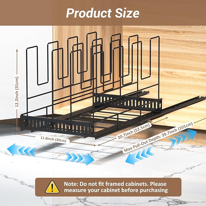 Housolution Pull Out Large Baking Tray and Cookie Sheet Organizer, 20" Deep Cutting Board Organizer with 4 Adjustable Dividers, 12" Wide Bakeware Muffin Pan Storage Rack for Cabinet