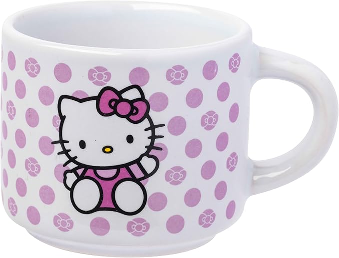 Silver Buffalo Sanrio Hello Kitty Polka Dots 4pc Stackable Ceramic Espresso Small Cup Set, 3 Ounces