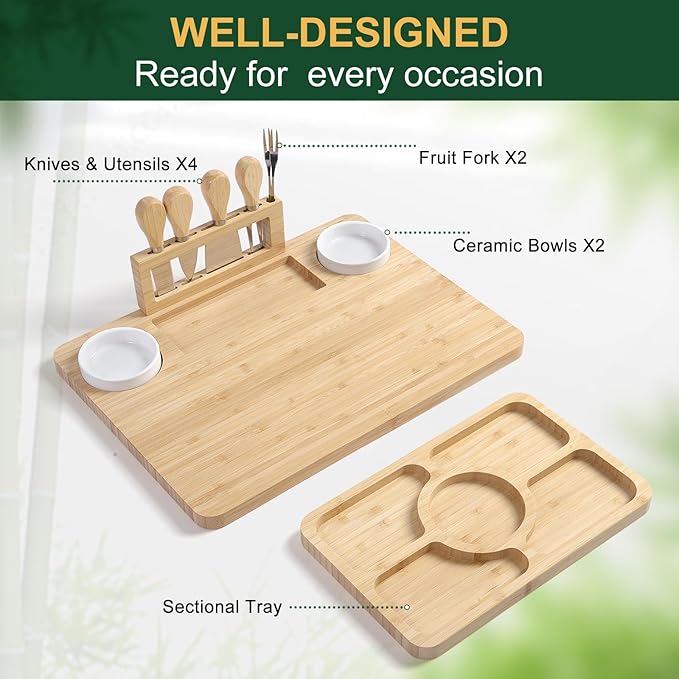 Bamboo Charcuterie Boards (23"×11"×0.8") and Knife Set, Lightweight Cheese Board and Platter, Unique Gift for Housewarming, Anniversary & Wedding, Mother's Day and Christmas for Women…