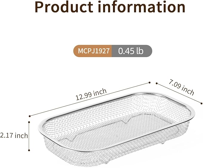 18/8 Stainless Steel Colander Strainer for Kitchen, Rectangular Colander for Pasta, Vegetables, Fruits, Rustproof & Dishwasher Safe (13.0 x 7.1 x 2.2 inch)