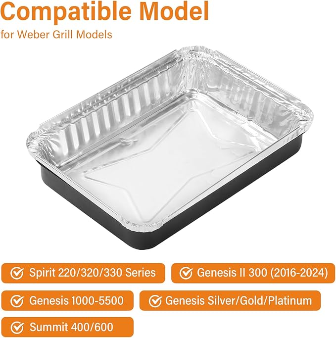 Hisencn Drip Pan for Weber, 93305 Catch Pan with 20-Pack 6415 Foil Grease Tray Liners, for Spirit 200 300 Grills& Genesis II 300, Weber Genesis Silver/Gold/Platinum, Painted Steel