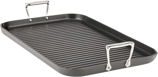 All-Clad HA1 Hard Anodized Nonstick Grill/Griddle Pan 13x20 Inch Oven Broiler Safe 500F Pots and Pans, Cookware Black