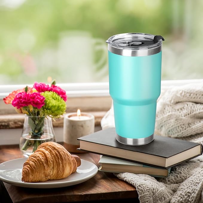 30 oz Tumbler with Lids and Straws Double Wall Vacuum Insulated Tumbler Cup,Stainless Steel Leak-proof Thermal Tumbler Powder Coated Travel Coffee Mug for Cold and Hot Drinks,Teal