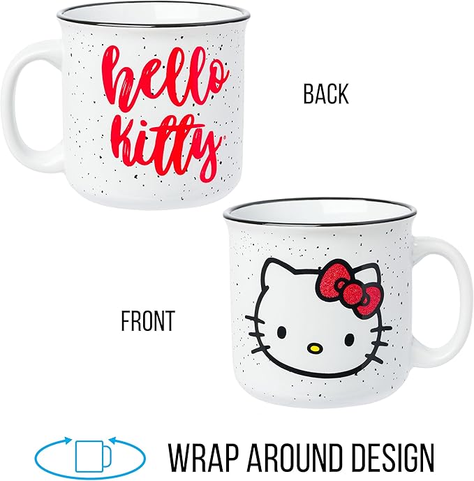 Silver Buffalo Sanrio Hello Kitty Red Bow Glitter Ceramic Camper Mug, 20 Ounces