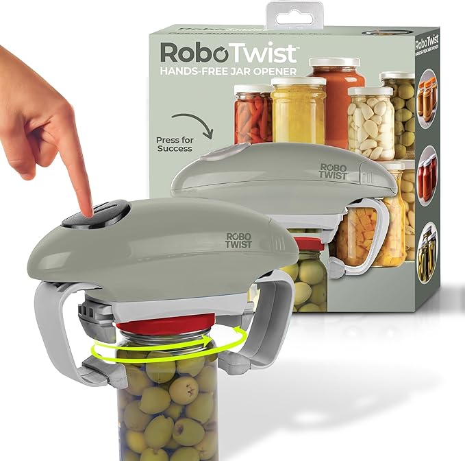 Robotwist Higher Torque Electric Jar Opener for Weak Hands, Automatic Lid Opener for Seniors with Arthritis, One Touch Battery Operated, Hands-Free, Fits 1.2-3.5" Jars, Deluxe Model, Sage Green