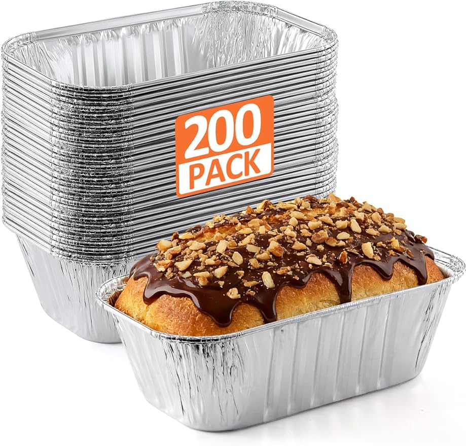 200 Pack 6x3.5x2 Disposable Aluminum Loaf Pans - 1 Lb Mini Loaf Pans, Small Aluminum Tin Foil Baking Pan, Food Containers for Baking, Cakes, Bread, Meat, Loaves