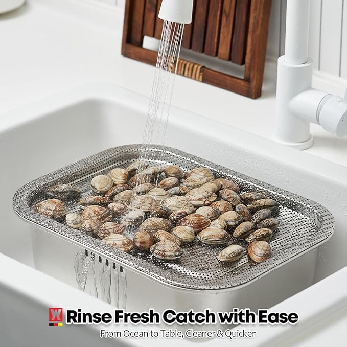 Stainless Steel Colander Tray for Washing-Up Bowl, Multipurpose Rinse Strainer & Dish Drying Rack, Perforated Sink Lid for Vegetables & Fruits (Colander Lid)