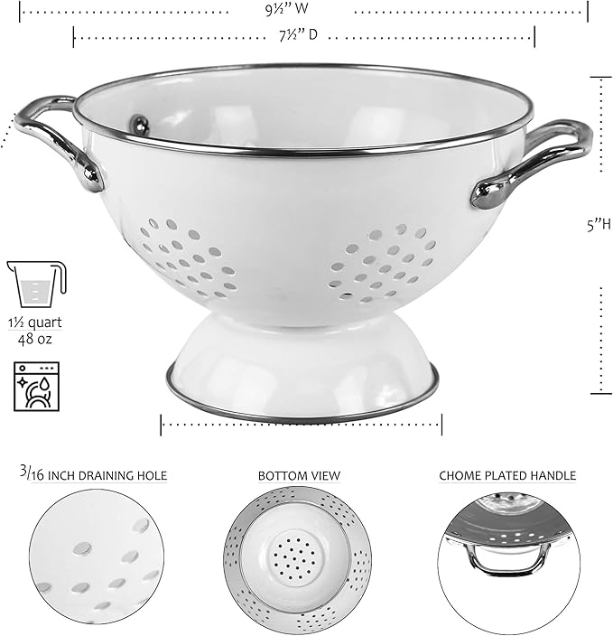 Calypso Basics by Reston Lloyd Powder Coated Enameled Colander, 1.5 Quart, Black