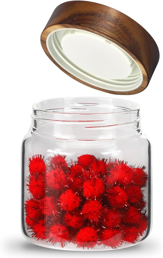 Glass Coffee Jars Spice Jar Round Storage Canister with Wooden Lid Clear Glass Food Jar for Pantry Sugar Tea Coffee Bean Spice Nuts Cookies Bath Salts (500ml/16oz-1pack)