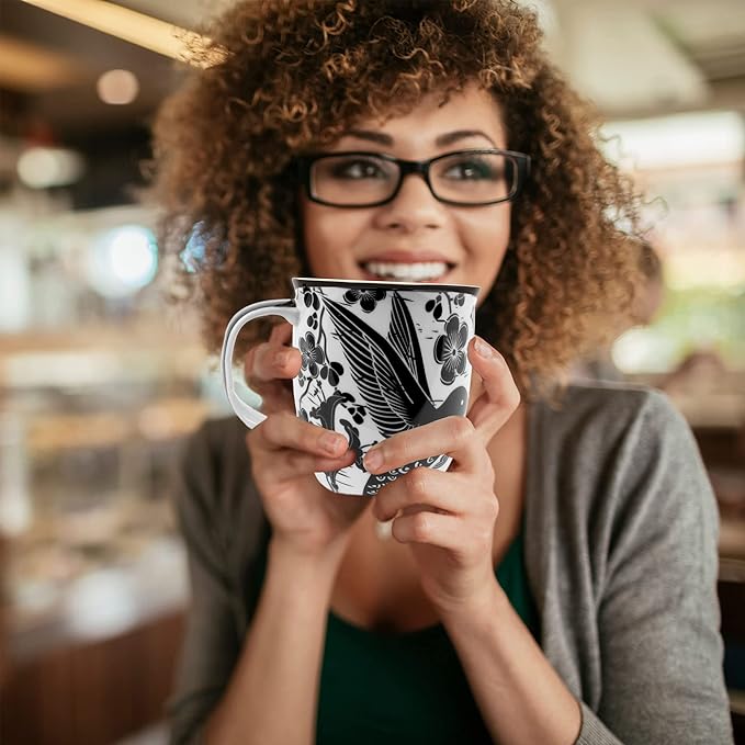 Karma Gifts 16 oz Black and White Boho Mug Hummingbird - Cute Coffee and Tea Mug - Ceramic Coffee Mugs for Women and Men, 1 Count (Pack of 1)