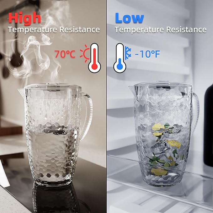 84 oz Crystal-Clear Pitcher with 4 Tumblers Set, BPA-Free Food-Grade Jug with 3-Position Lid & Spout – Large Beverage Pitcher for Party, Iced Tea, Lemonade, Sangria, Fridge-Black