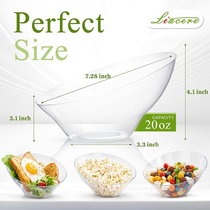 Liacere 16 Pack Clear Plastic Serving Bowls - 20 OZ Clear Disposable Bowls Candy Bowl - Candy Bowl for office Chip,Salad & Fruit - Ideal for Party & Wedding & New Year