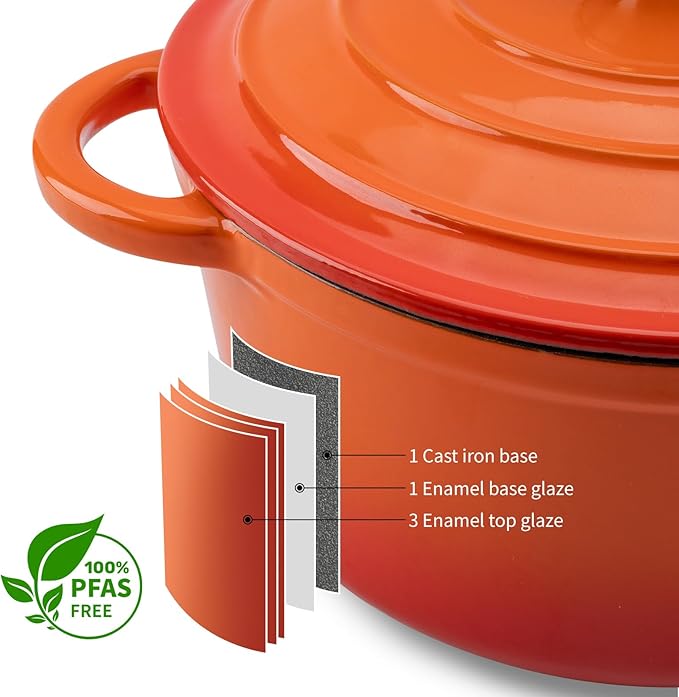 7QT Enameled Cast Iron Dutch Oven Pot with Lid,Heavy-Duty Cookware for Sourdough Bread Baking,Braising,Stews,Roasting,Oven Safe up to 500°F,orange