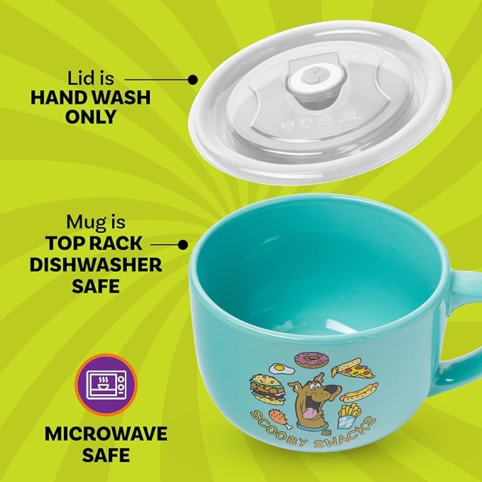 Silver Buffalo Scooby Doo Scooby Snacks Ceramic Soup Mug with Vented Plastic Lid, 24 Ounces