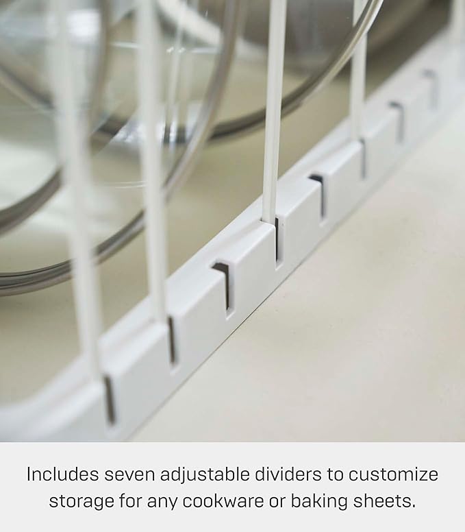 YAMAZAKI Home Tower Adjustable Lid & Pan Organizer - Kitchen Drawer Storage Shelf Rack - Steel