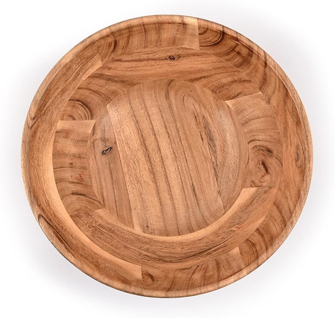 Samhita Acacia Wood Fruit Bowl for Fruits or Salads,Serving Dish Looks Absolute Beautiful With Your Kitchen (10" x 10" X 4")