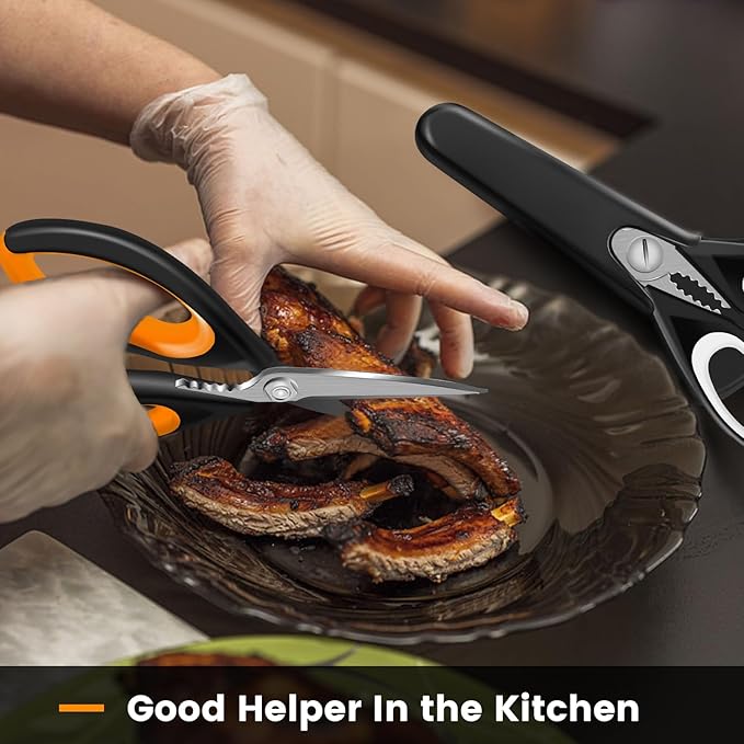 2 Pack Sharp Kitchen Scissors Set with Magnetic Holder, Heavy Duty Kitchen Shears Meat Scissors, Multifunctional Stainless Steel Cooking Poultry Scissors for Household School Picnic