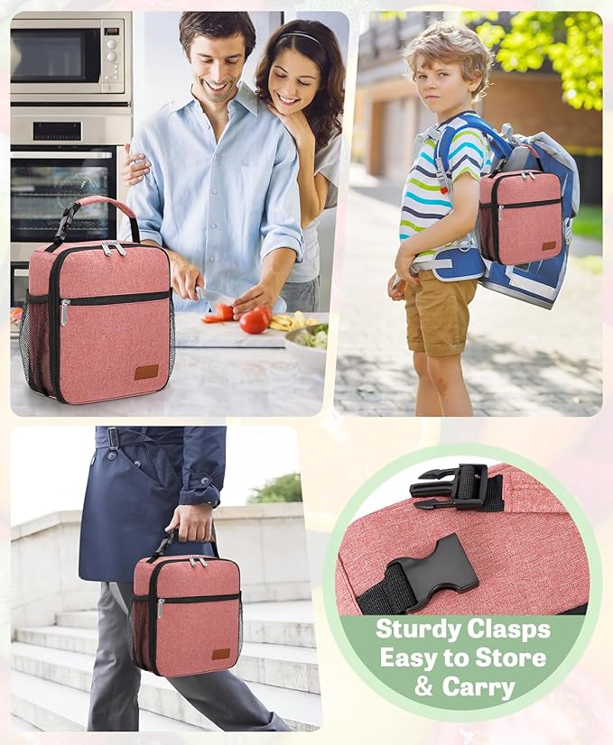 Small Lunch Box Insulated Lunch Bag for Men Women Kids, Reusable Lunch Bags Portable Small Lunch boxes Cooler Bag for School/Work/Picnic, Red 12-Can(6.5L)