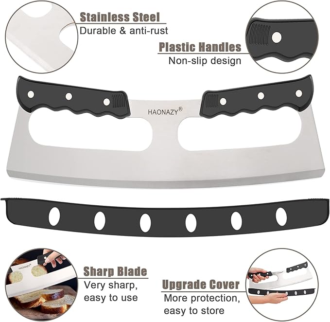Sharp Pizza Cutter Rocker 14 inch with Double Handles and Protective Cover, Good for Kitchen Dining Room