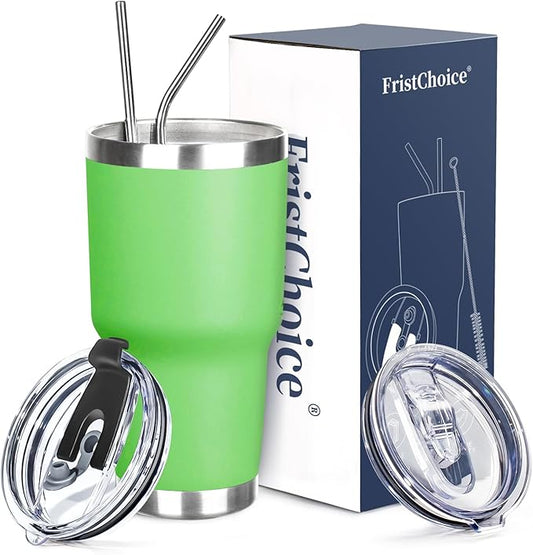 30 oz Tumbler with Lids and Straws Double Wall Vacuum Insulated Tumbler Cup,Stainless Steel Leak-proof Thermal Tumbler Travel Coffee Mug for Cold and Hot Drinks,Avocado Green