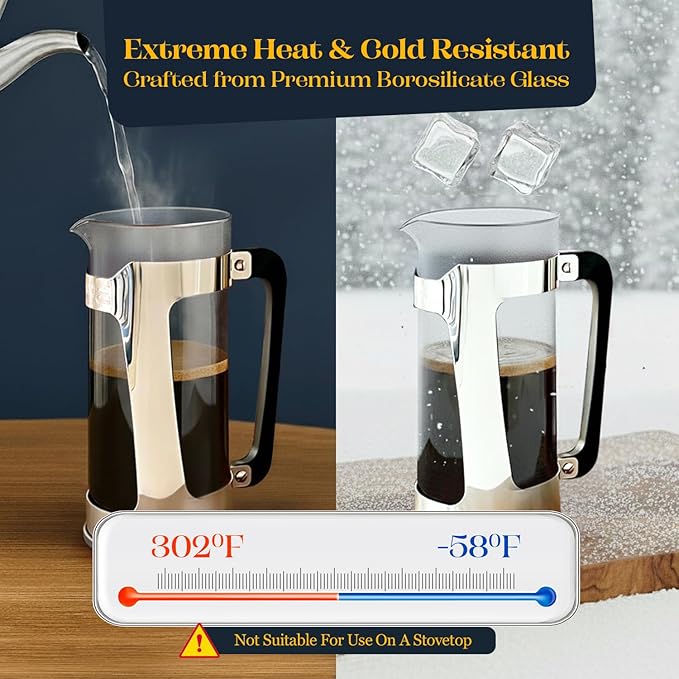 ESPRO P5 French Press Coffee Maker – Patented Double Micro-Filter for Grit Free Brew, Heat-Resistant Thicker Borosilicate Glass Coffee Press – (18 oz)