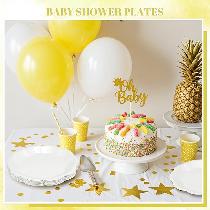 30 Pcs White Paper Plates, 9 Inch Scalloped Paper Plates Disposable Dinner Plate Dessert Cake Plate Party Supplies for Wedding Bridal Baby Shower Birthday (Pack of 2)