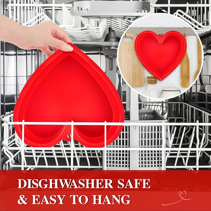 10 Inch Heart Shaped Cake Pans, 2 Pack Nonstick Large Silicone Heart Baking Molds for Mother's Day, Wedding, Birthday Party