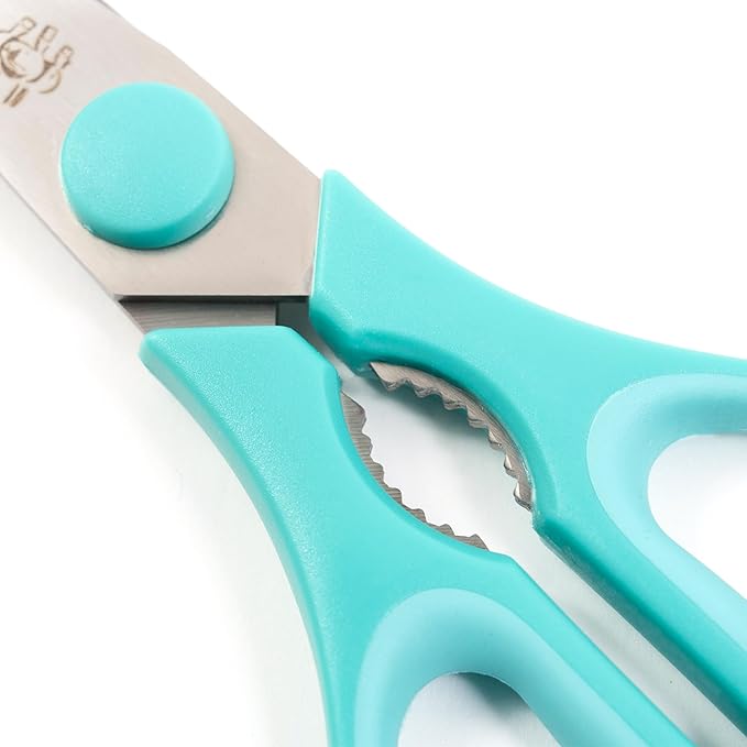 French Culinary Institute Premium Kitchen Scissors with Blade Cover, Teal