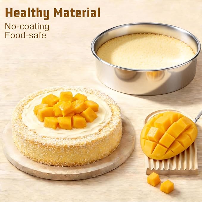 E-far 7 Inch Cake Pan Set of 3, Stainless Steel Round Baking Pans Tins for Layer Birthday Wedding Cakes, Dishwasher & Oven Safe, Healthy & Non-toxic, Leak Proof & Mirror Polished