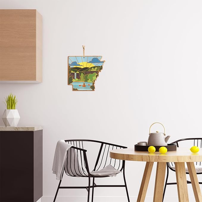 Totally Bamboo Arkansas State Shaped Cutting Board and Charcuterie Serving Platter with Artwork by Summer Stokes, Includes Hang Tie for Wall Display