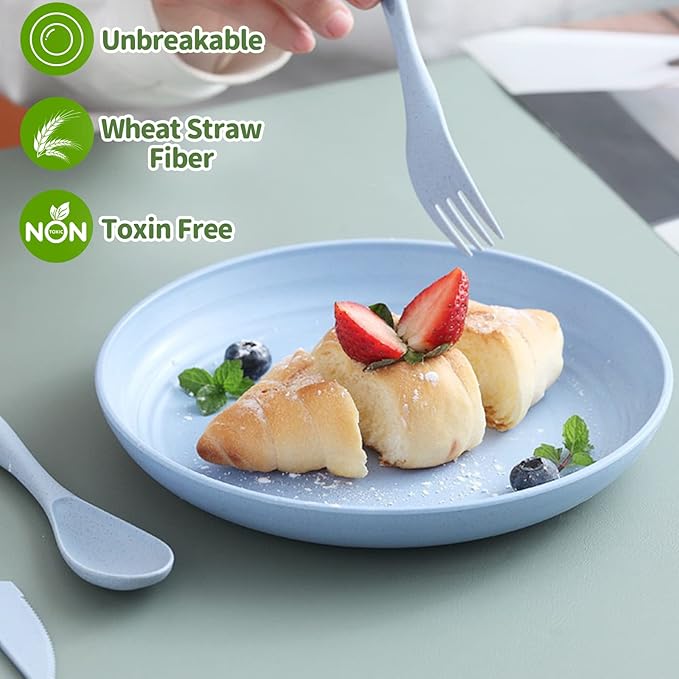 Mfacoy 6 Pack Unbreakable Dinner Plates, 10 Inch Wheat Straw, Reusable Deep Plastic, Lightweight for Camping/Kitchen, Dishwasher & Microwave Safe, Kids-Toddler & Adult