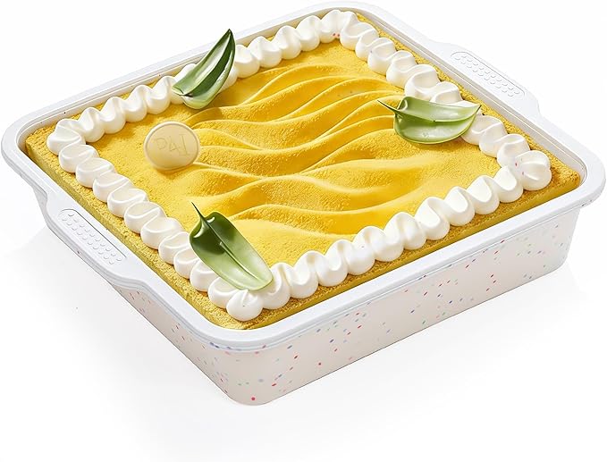 8x8 inch Silicone Square Cake Pan with Metal Reinforced Frame, Nonstick Brownie Pan for Baking, BPA Free 1 Pc(Cream)