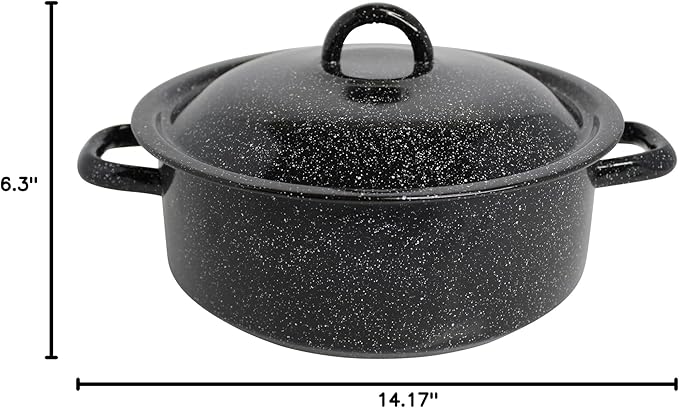 Mirro 4.5 Quart Traditional Vintage Style Black Speckled Enamel on Steel Dutch Oven with Lid, (MIR-10701)