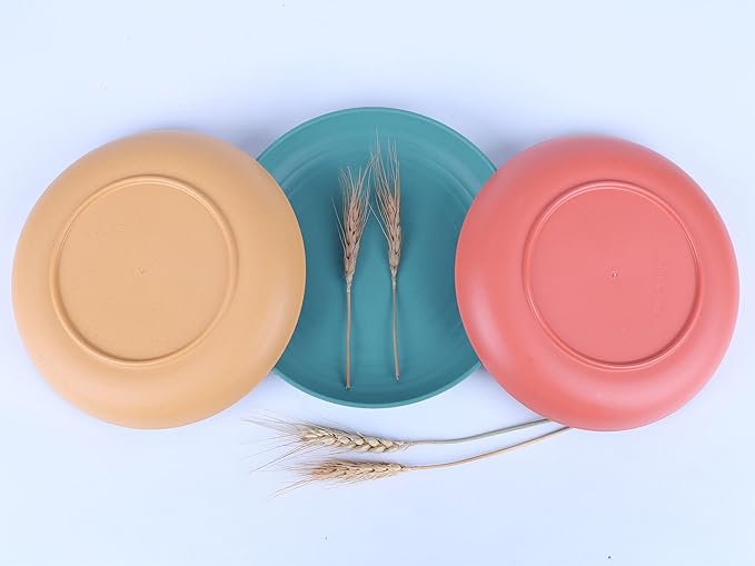 LuckyZone 10 Inches Unbreakable Wheat Straw Plates - Reusable Plate Dinner Set - Dishwasher & Microwave Safe - Healthy, BPA Free & Eco-Friendly (10 Inches/4 Color_H)