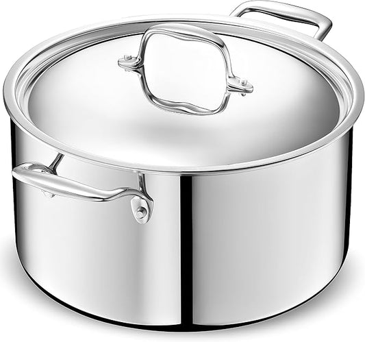 LEGEND COOKWARE 5-Ply Stainless Steel 10-Quart Stock Pot with Lid - Induction Compatible, Oven Safe 800°F - Non-Toxic, No Coatings - Even Heating, Won't Warp - Built to Last Generations