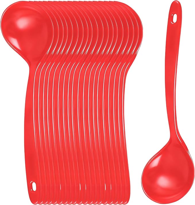 Large Plastic Serving Spoons,Disposable Heavy Duty Serving Spoons,Long Handle Scoop Soup Rice Ladle for Party Catering Buffet Restaurant,20 Pieces (Red)