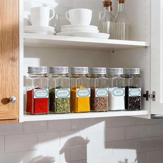 Segarty 4oz Spices Jars with Silver Aluminum Lid, 3PCS 120ml Square Spice Bottles for Salt Pepper Storage, Empty Glass Small Seasoning Container Set, Seasoning Cereals Organizer, 7 Stickers, 1 Brush