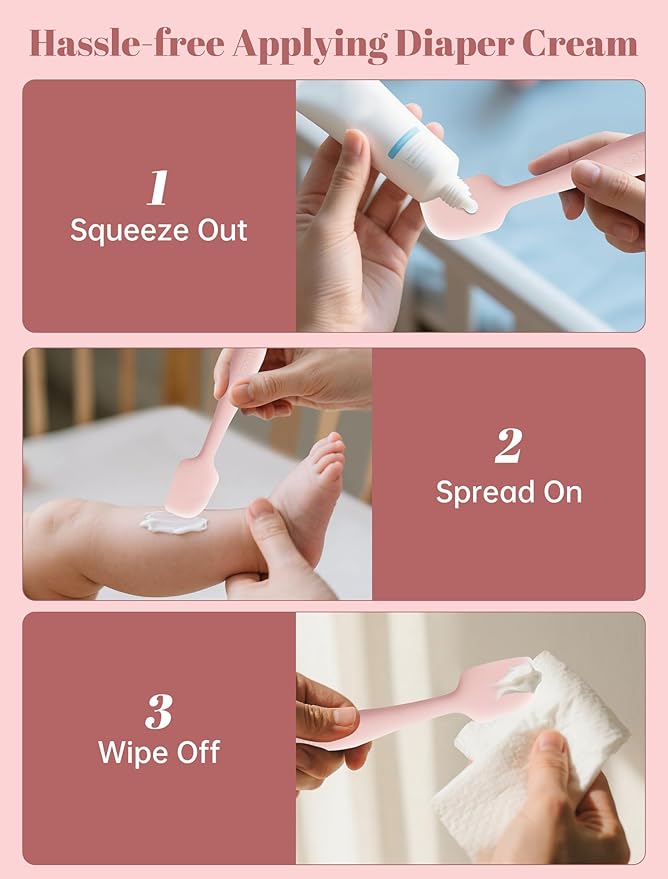 Diaper Cream Spatula, 3 Pack Butt Spatula Baby, Silicone Diaper Cream Applicator, Full-Size + Mini Butt Paste Applicator for Babies, Newborn Baby Necessities(Pink+Purple+Beige)