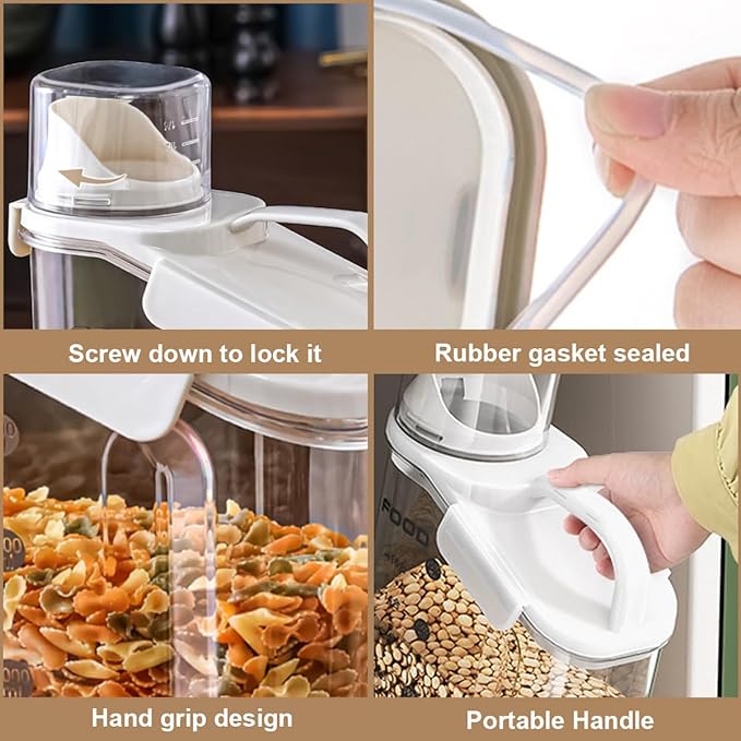 1 Piece Cereal Containers Storage, 2.8L/95oz Airtight Large Dry Food Storage Containers with Pouring Spout Measuring Cup for Snacks Grain Rice,BPA Free Dispenser Plastic Bin, 1PC
