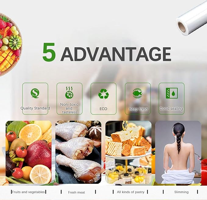 Plastic Cling Wrap Refillable Food Wrap Stretch Clear Cling Wrap 12 Inch×328 Ft (Only Cling Wrap)