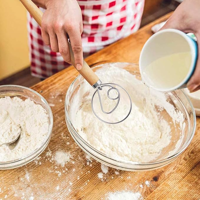 2-Pack Danish Dough Whisk, 13-Inch Dutch Whisk with Stainless Steel Ring, Dutch Bread Whisks for Sourdough, Pizza, Pastry, and Cookies, Essential Kitchen Cooking Safe Mixing Tool